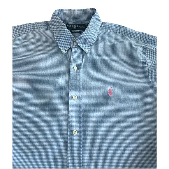 Ralph Lauren Long Sleeve Button Up Polo Shirt Blue Gingham Pink Pony Logo Size L - Picture 3 of 7